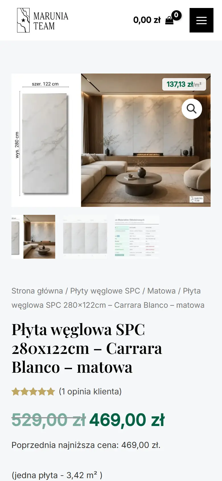 Karta produktu sklepu Marunia na telefonie.