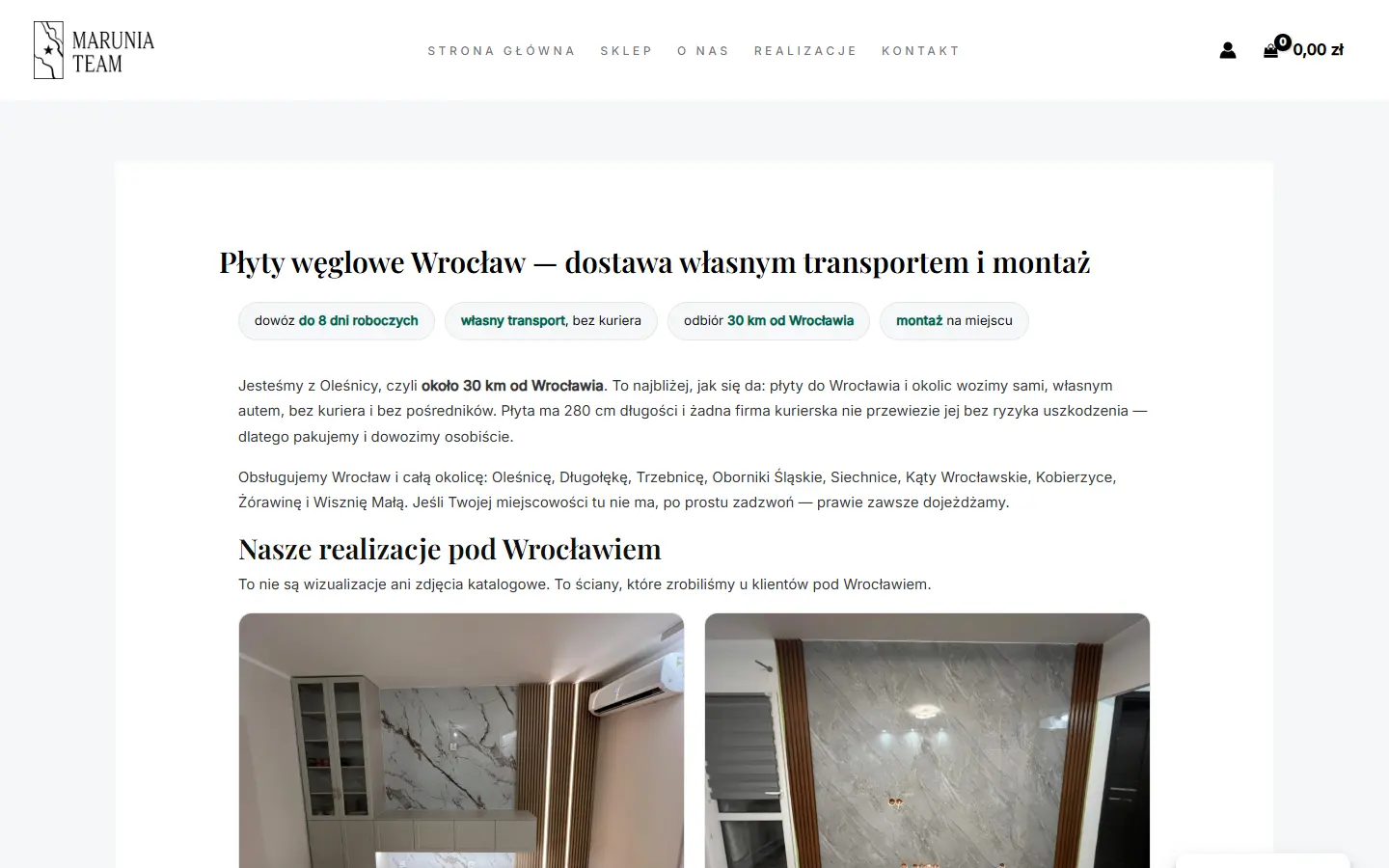 Strona lokalna sklepu Marunia dla Wrocławia z produktami i zdjęciami realizacji.