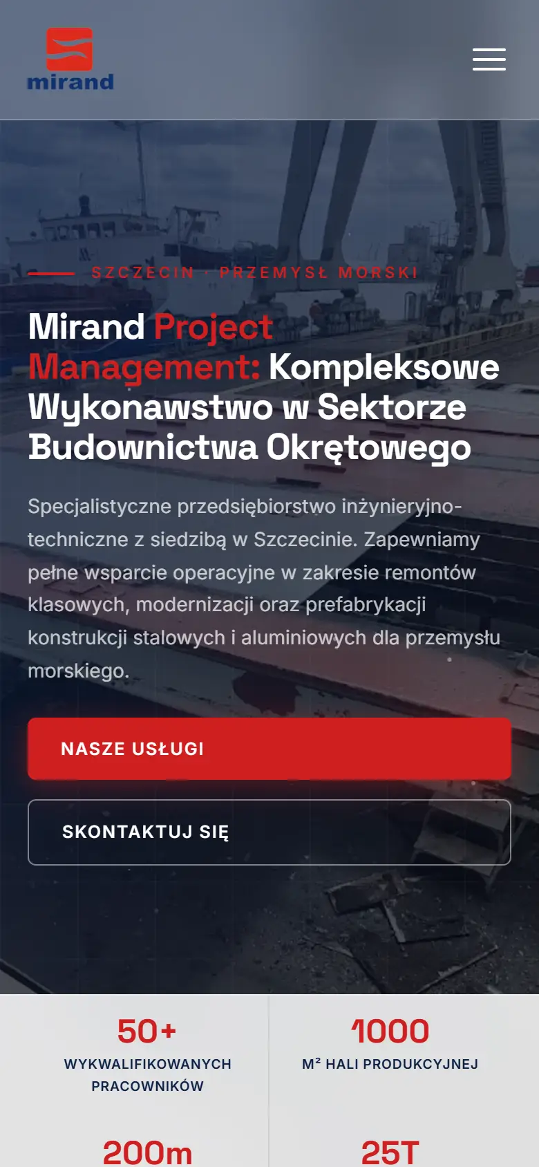 Strona główna mirand.szczecin.pl na telefonie.