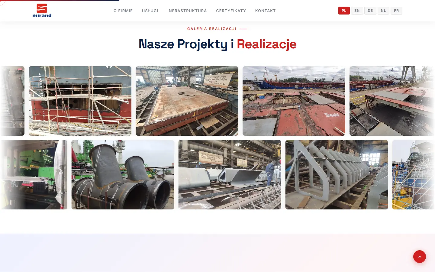 Galeria zdjęć z realizacji na stronie mirand.szczecin.pl: prace na pokładach statków i prefabrykaty w hali.