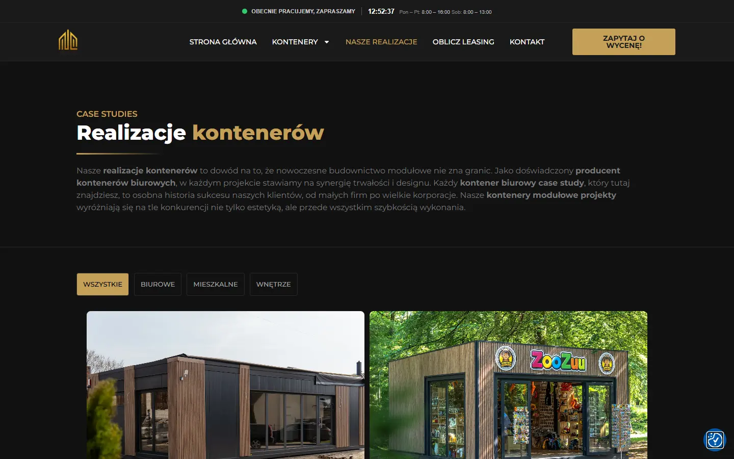 Galeria realizacji kontenerów MODUVO ze zdjęciami wykonanych obiektów.