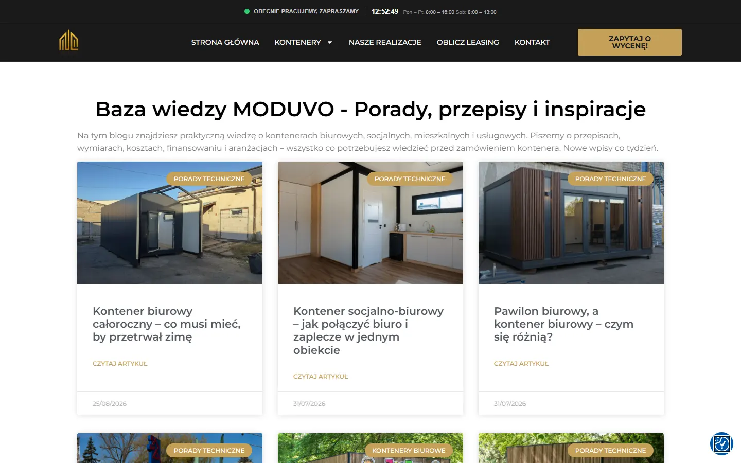 Blog moduvo.pl z wpisami odpowiadającymi na pytania klientów o kontenery.